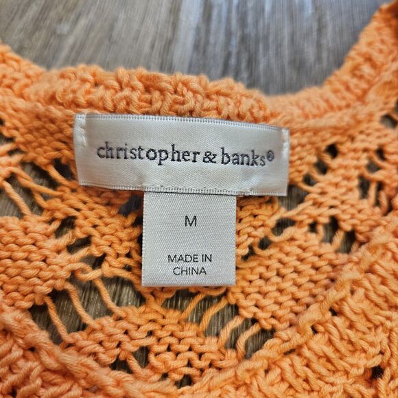 Vtg Christopher & Banks Crochet Sweater Womens M Orange Bohemian Cottage Beach - Picture 6 of 9